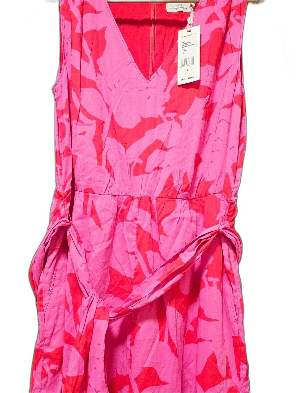 Vineyard Vines Tropical Floral Jumpsuit Pink Red Size 4 NWT Belted Resort - Picture 5 of 7